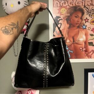 Authentic Michael Kors Black Leather Studded Hobo Bag